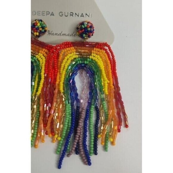 Anthropologie Deepa Gurnani Earrings Becka Rainbow Fringe Chandelier NEW - Picture 10 of 13